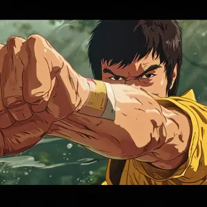 Anime Style Image of Bruce Lee Performing One-Inch Punch