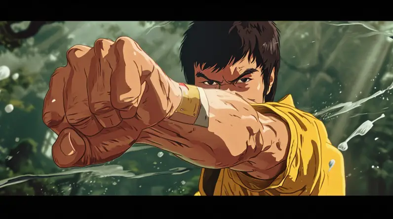 Anime Style Image of Bruce Lee Performing One-Inch Punch