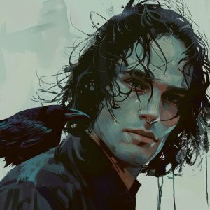 Painting of Brandon Lee with a Crow
